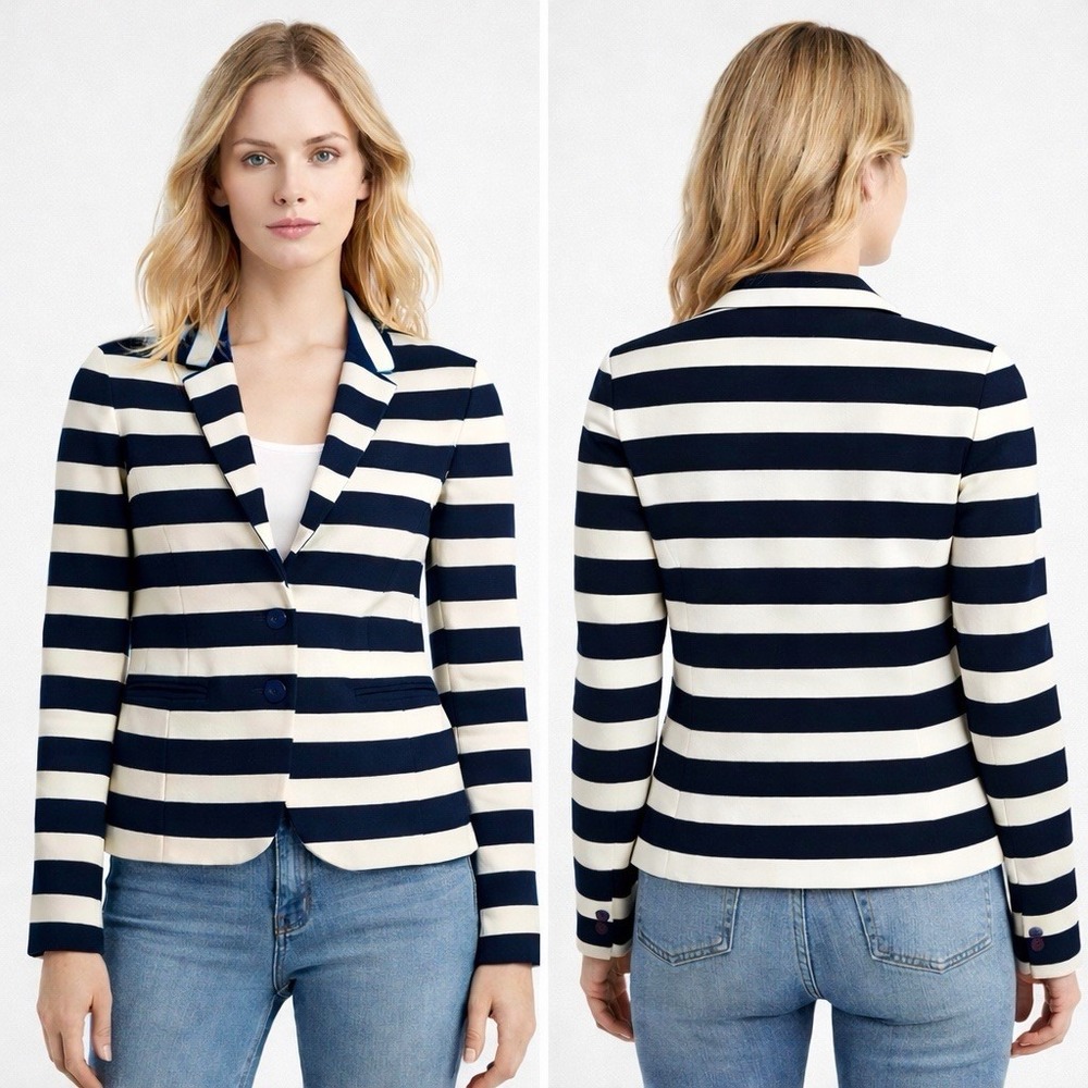 GAP The Academy Blazer Blue White Striped Double Button Closure Size 4‎